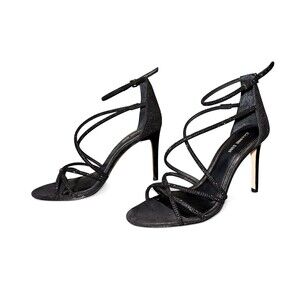 Gianni Bini Black Rhinestone Strappy Stiletto Heels Ankle Strap Sandals 7.5M